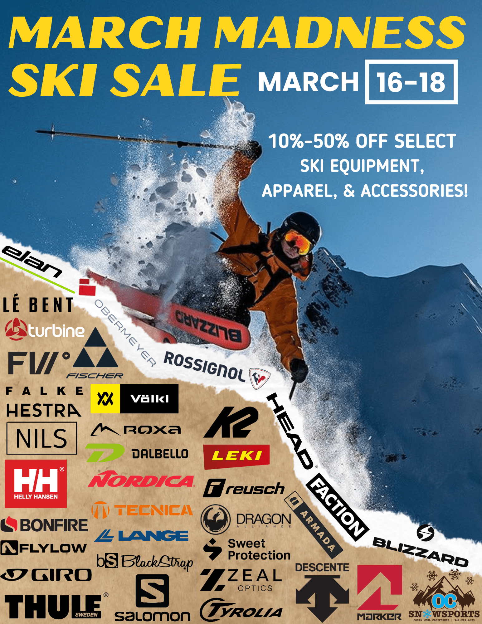 March Madness Sale (2) OC Snowsports Full Service Ski Shop Ski Rentals and Ski Repair Services